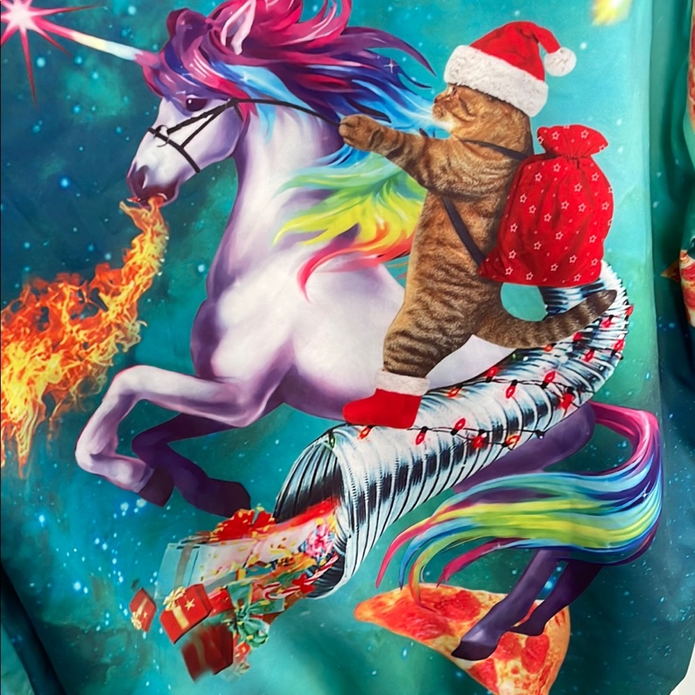 Colorful Unicorn and Cat Christmas top XL